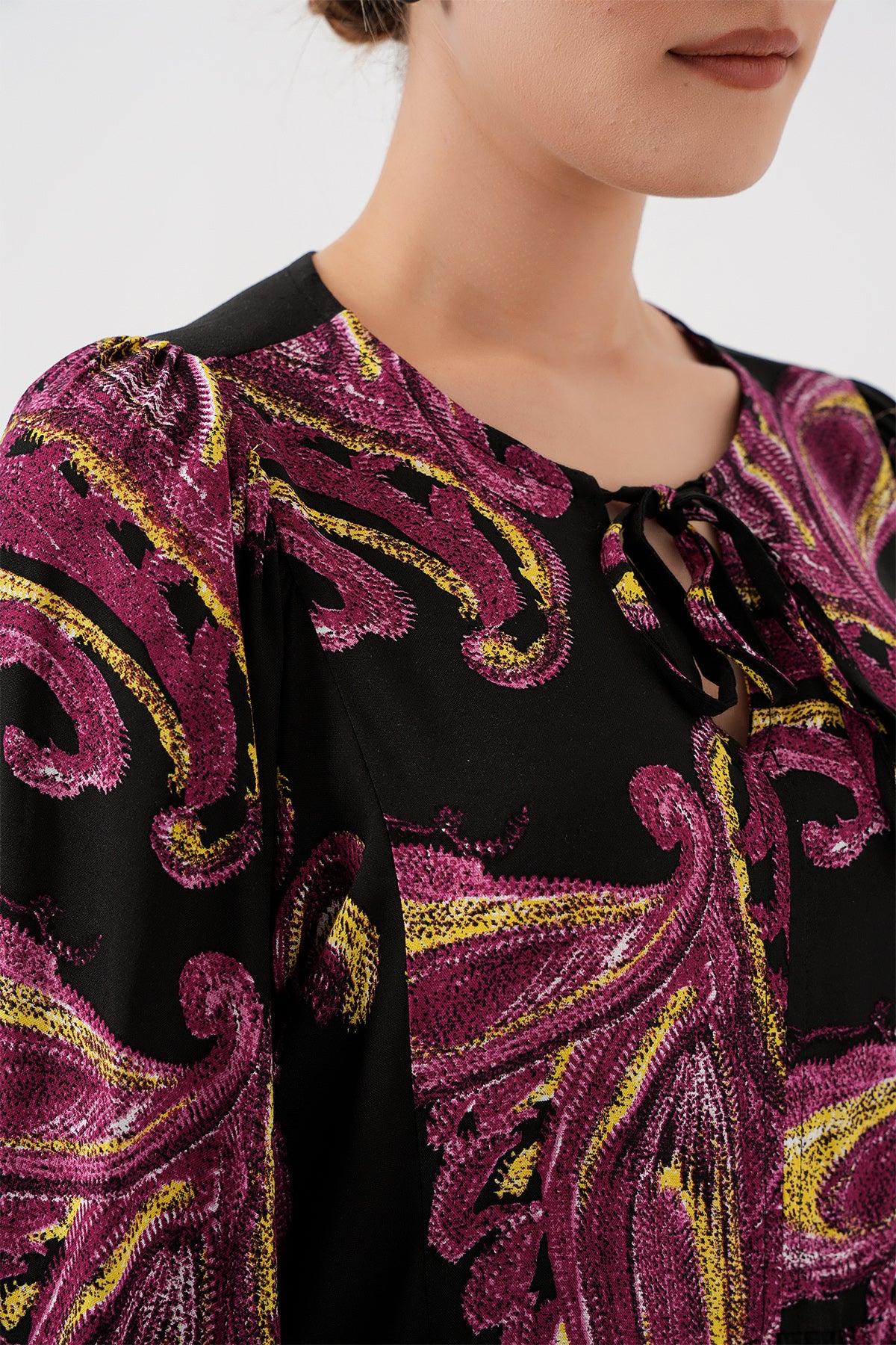 Kadın Balon Kol Uzun Tesettür Elbise 2464 - Y.Fuşya