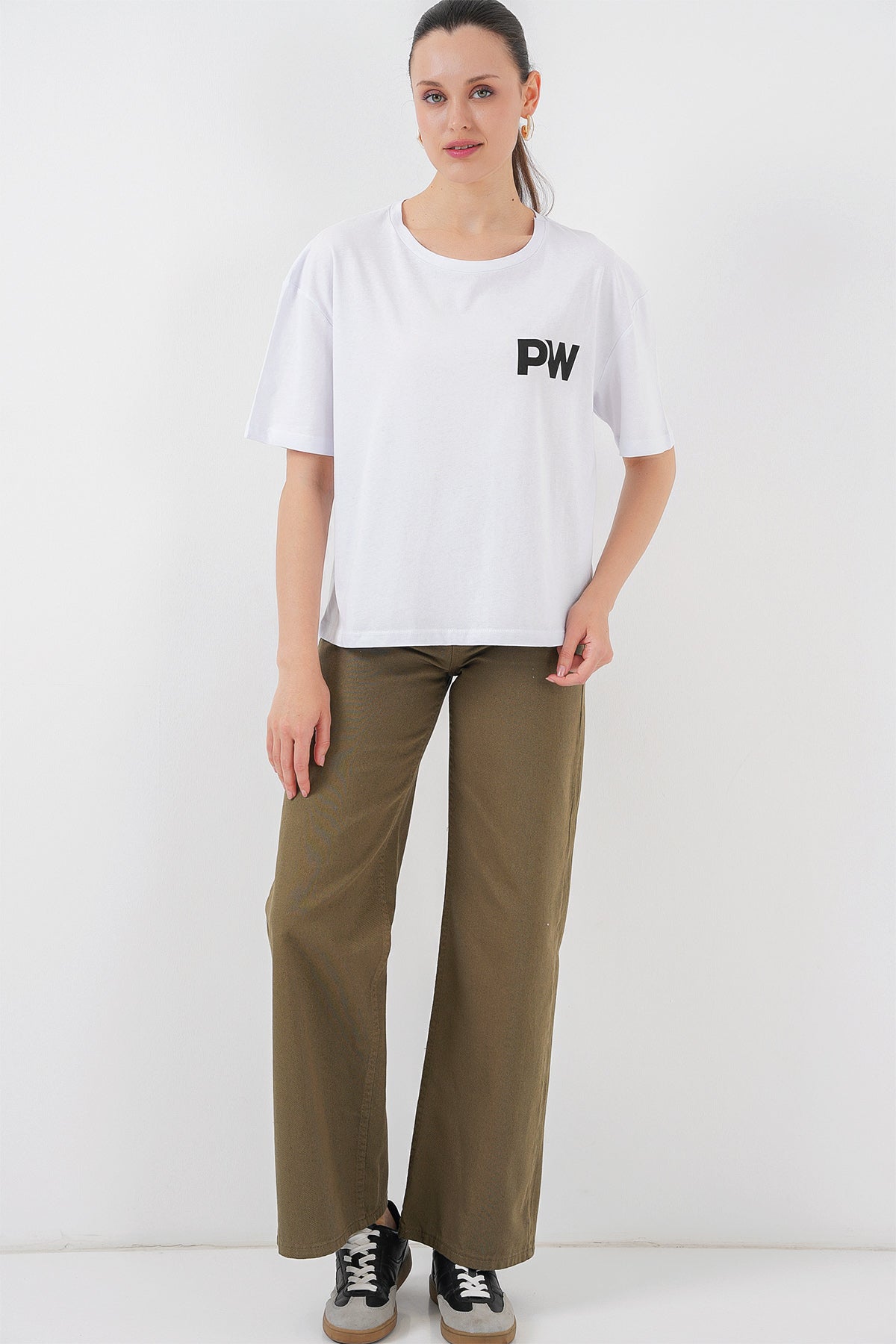 Kadın Baskılı Basic Tişört 4343 - Beyaz