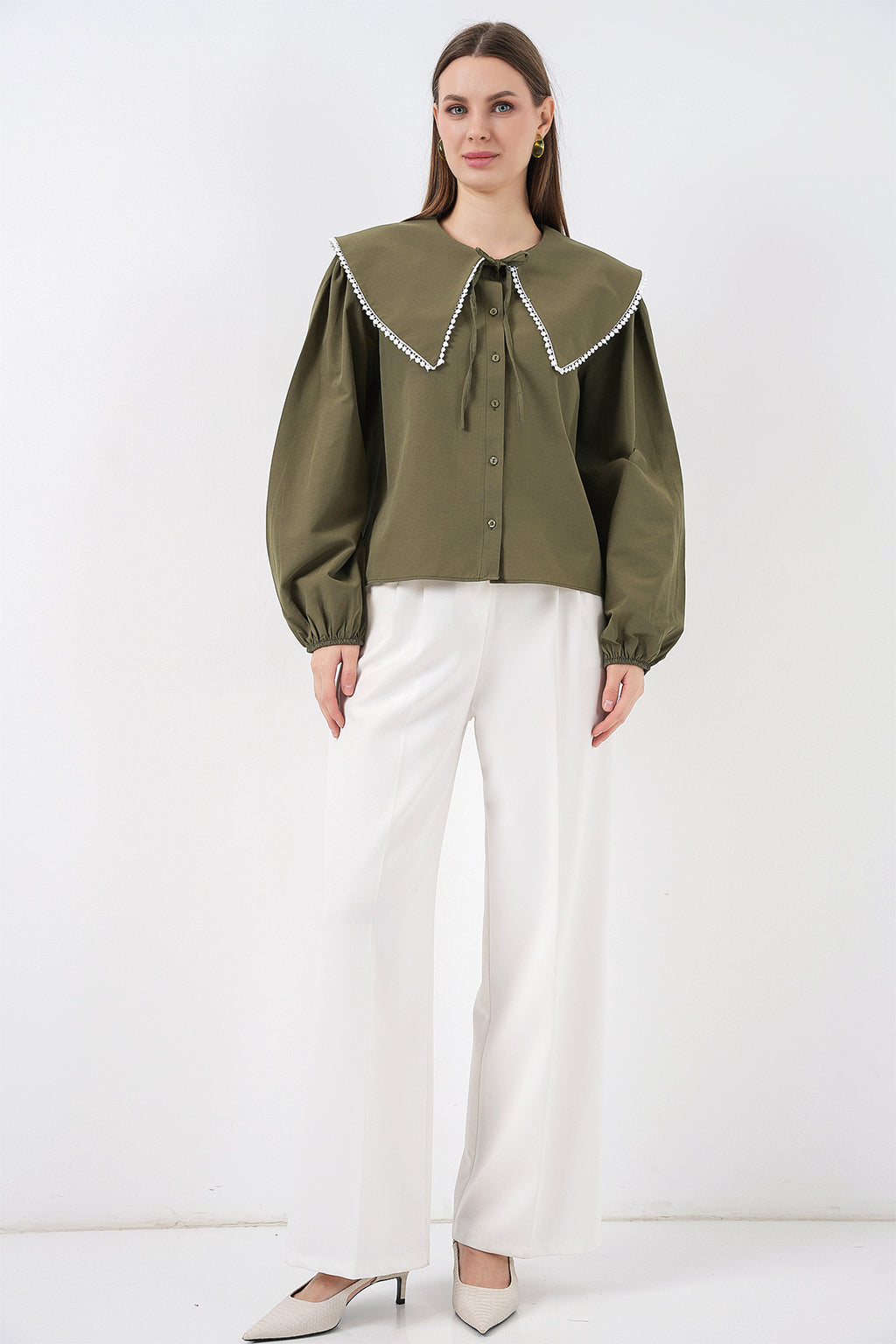 Kadın Bebe Yaka Gömlek 20314 - Haki