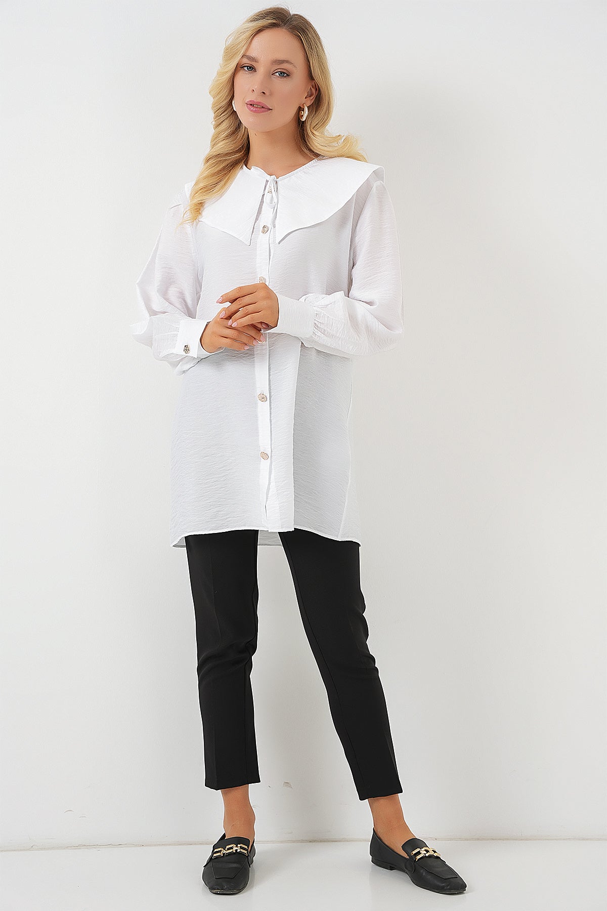 Kadın Bebe Yaka Uzun Tunik 5967 - Beyaz