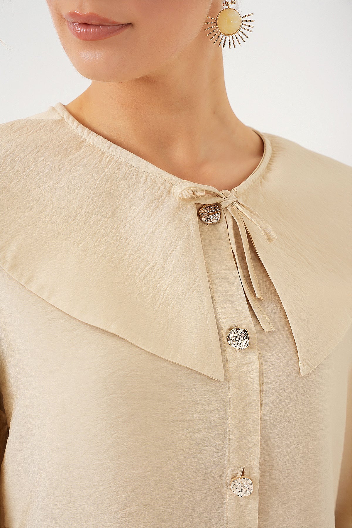 Kadın Bebe Yaka Uzun Tunik 5967 - Krem