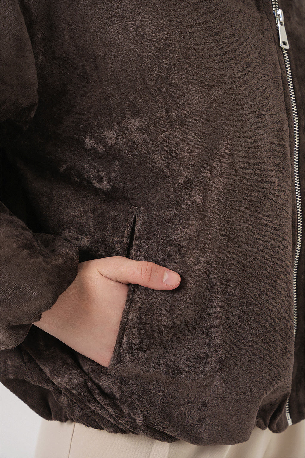 Kadın Büzgülü Oversize Kadife Ceket 0733 - Kahverengi