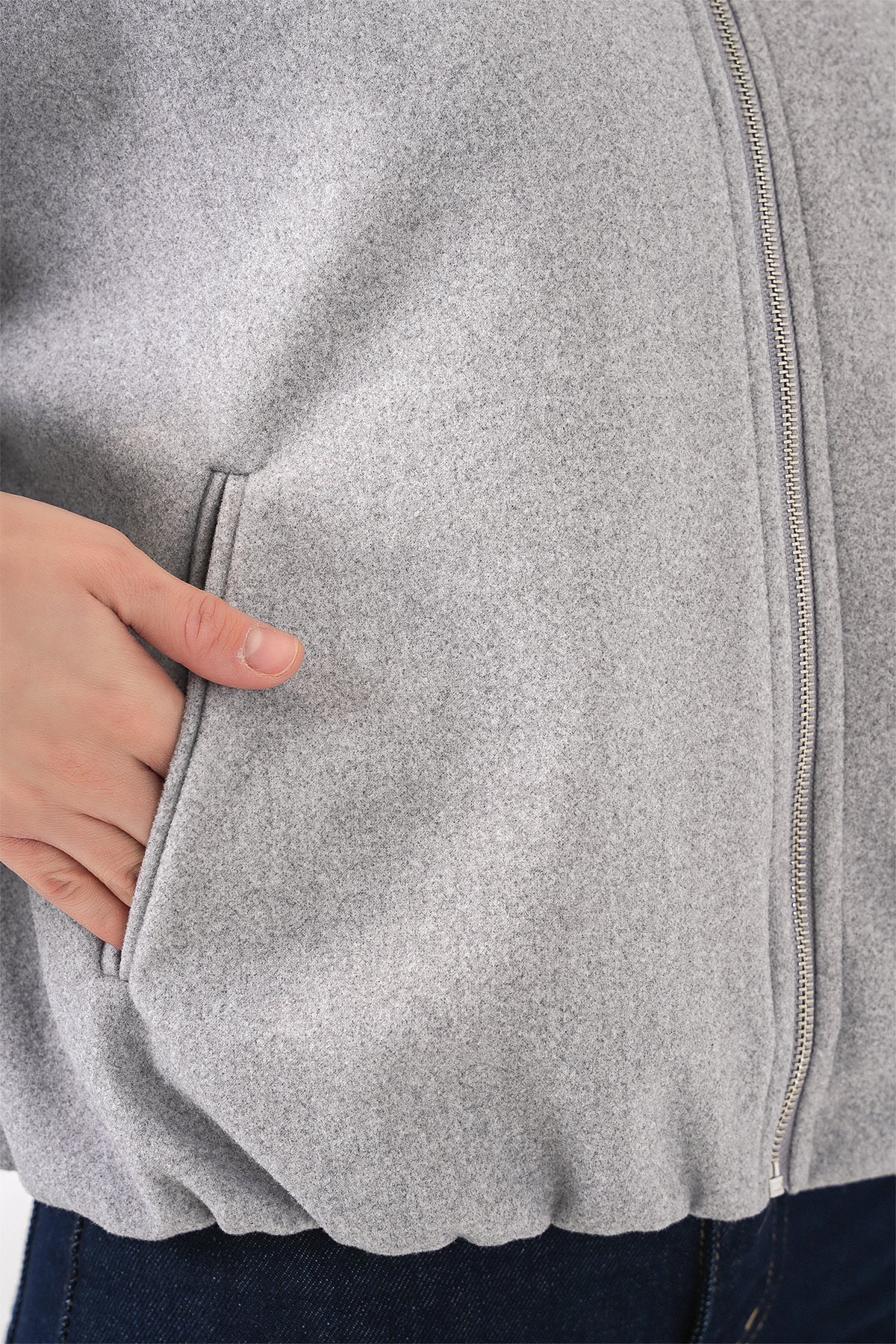 Kadın Büzgülü Oversize Kaşe Ceket 0728 - A.Gri