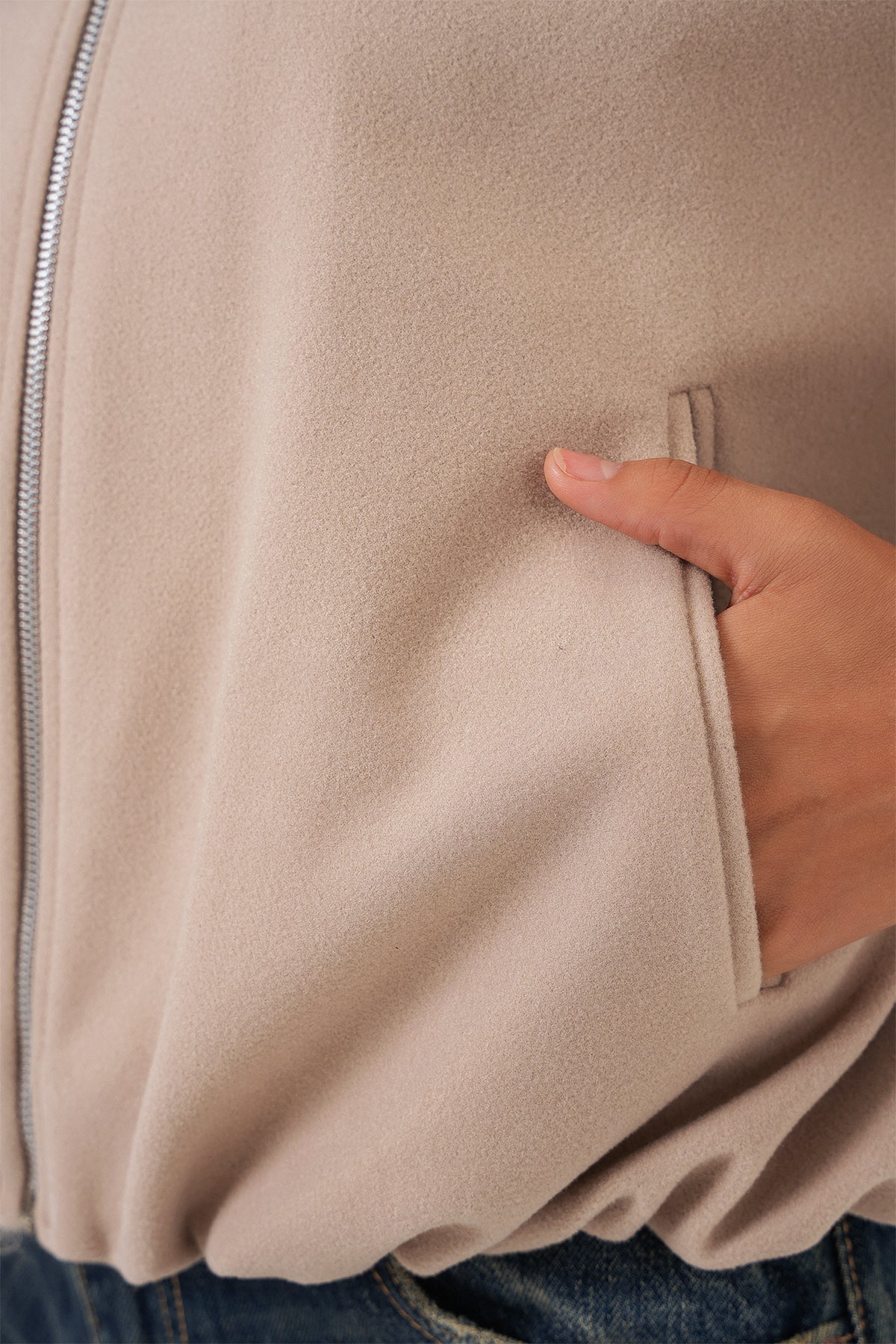 Kadın Büzgülü Oversize Kaşe Ceket 0728 - Bej