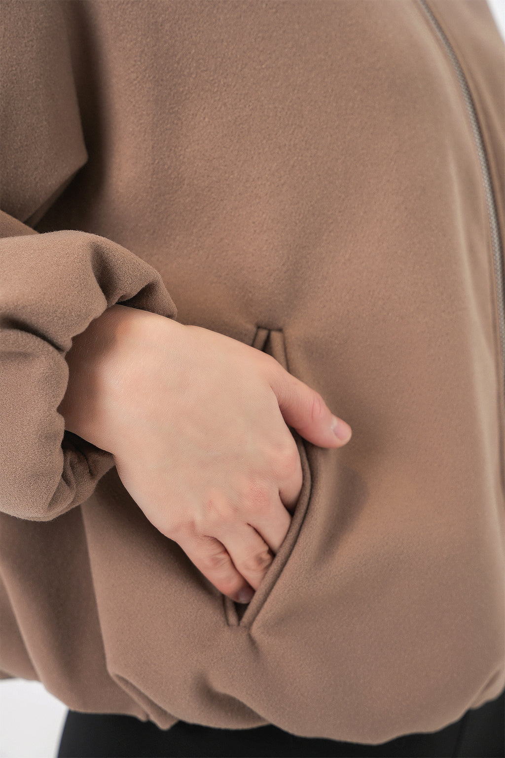 Kadın Büzgülü Oversize Kaşe Ceket 0728 - Bisküvi