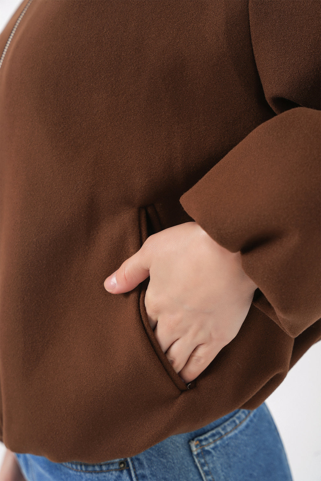 Kadın Büzgülü Oversize Kaşe Ceket 0728 - Sütlü Kahve