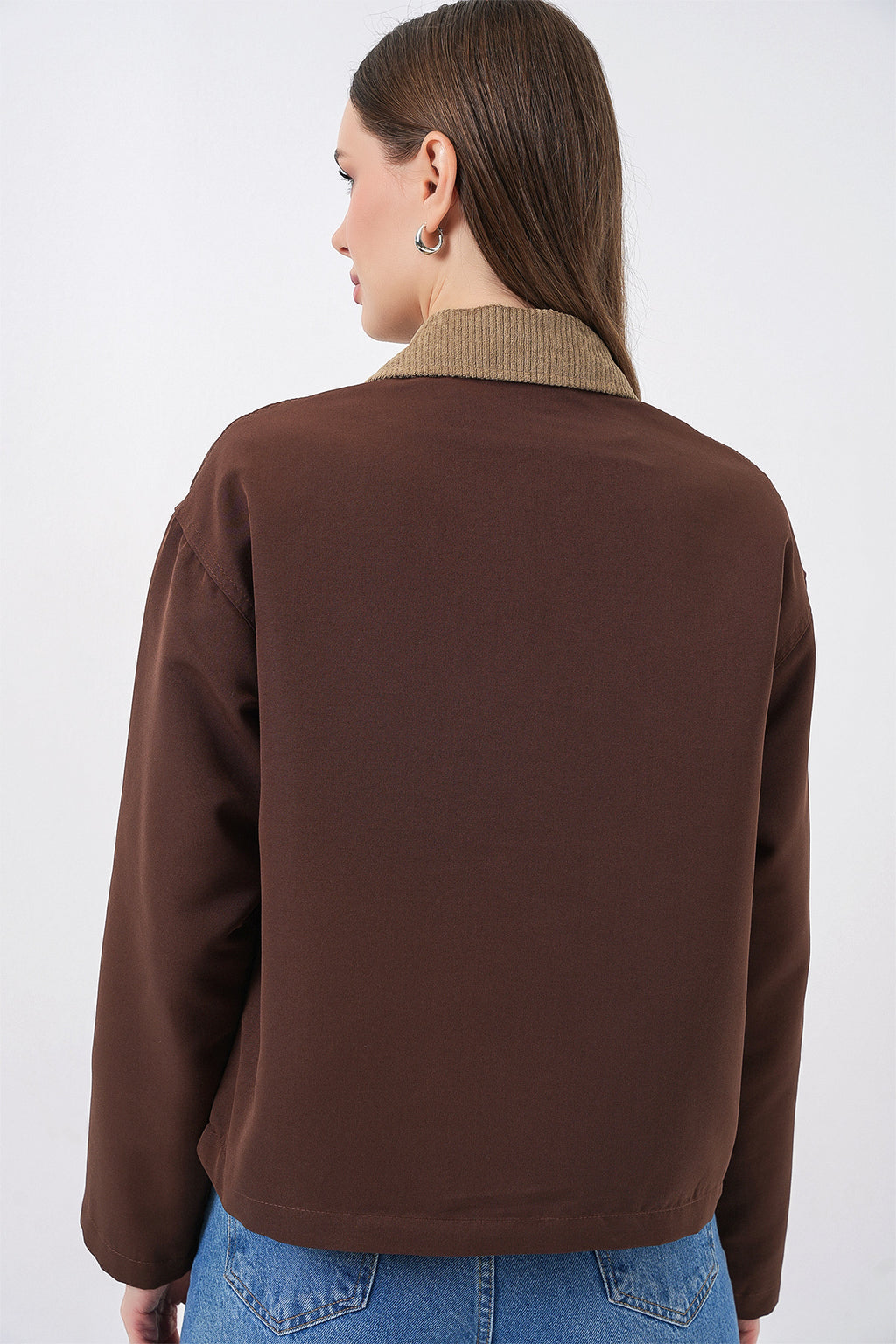 Kadın Cep Detaylı Kısa Ceket 5975 - Kahverengi