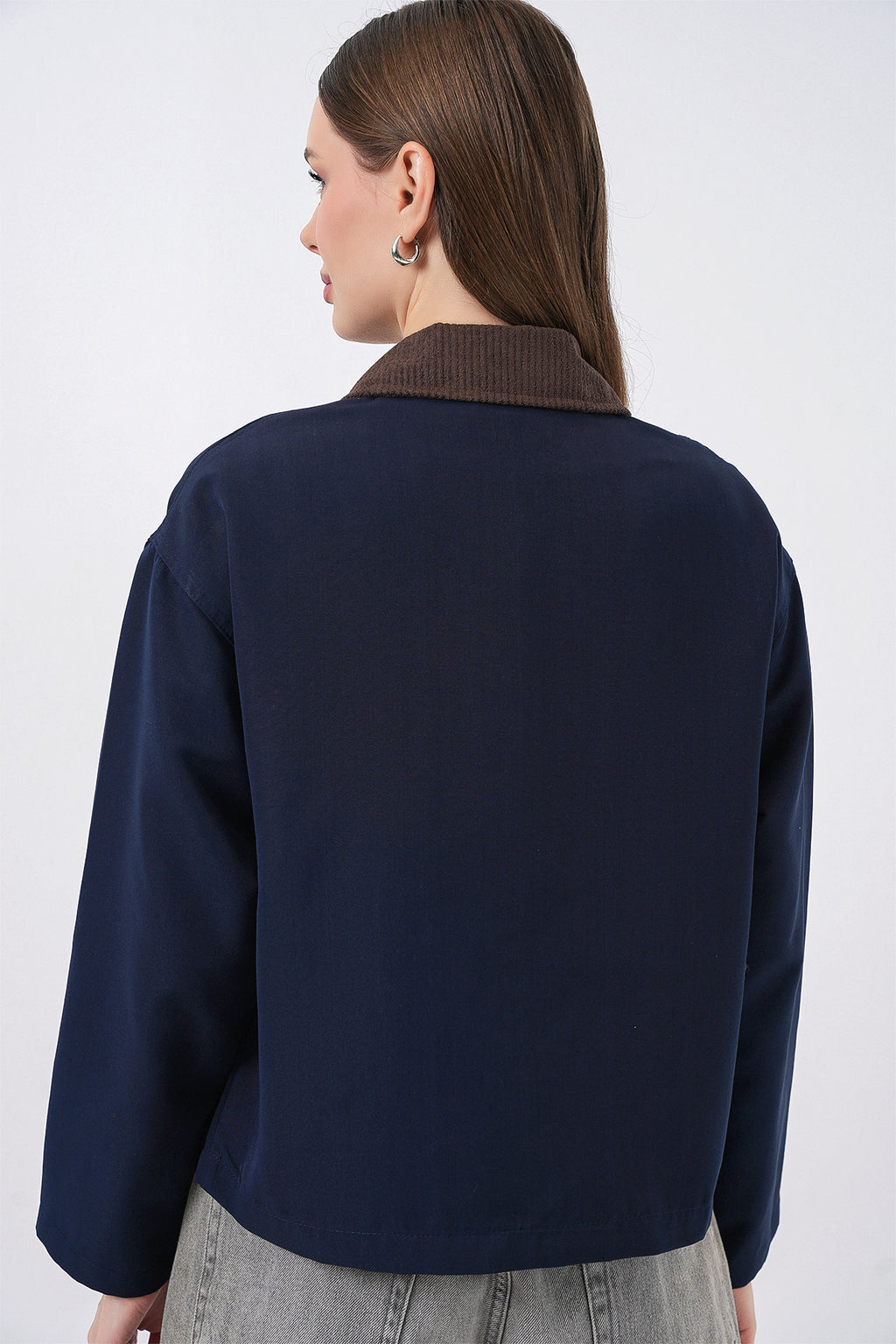 Kadın Cep Detaylı Kısa Ceket 5975 - Lacivert