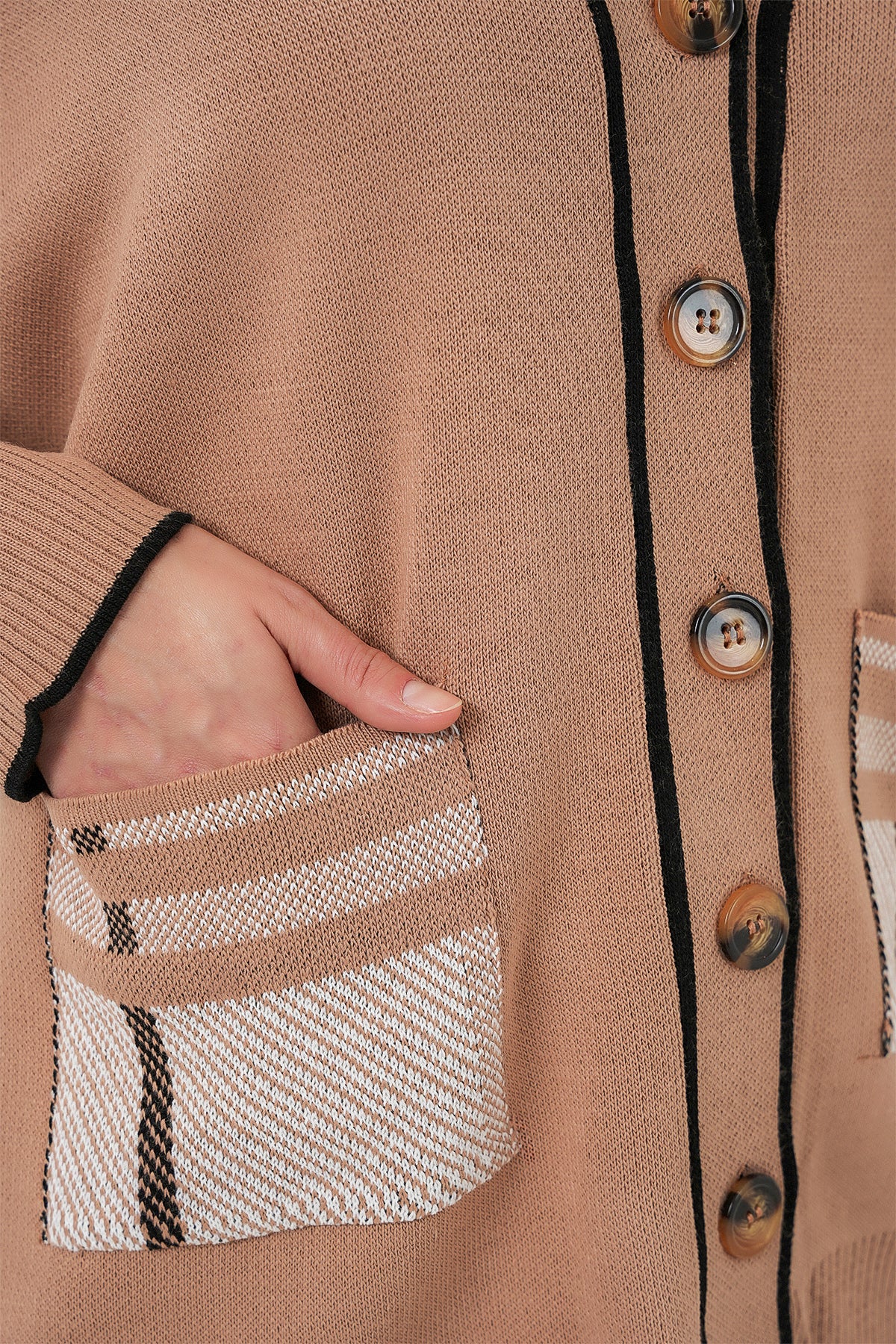 Kadın Cepli Hırka Triko İkili Takım 15964 - Camel