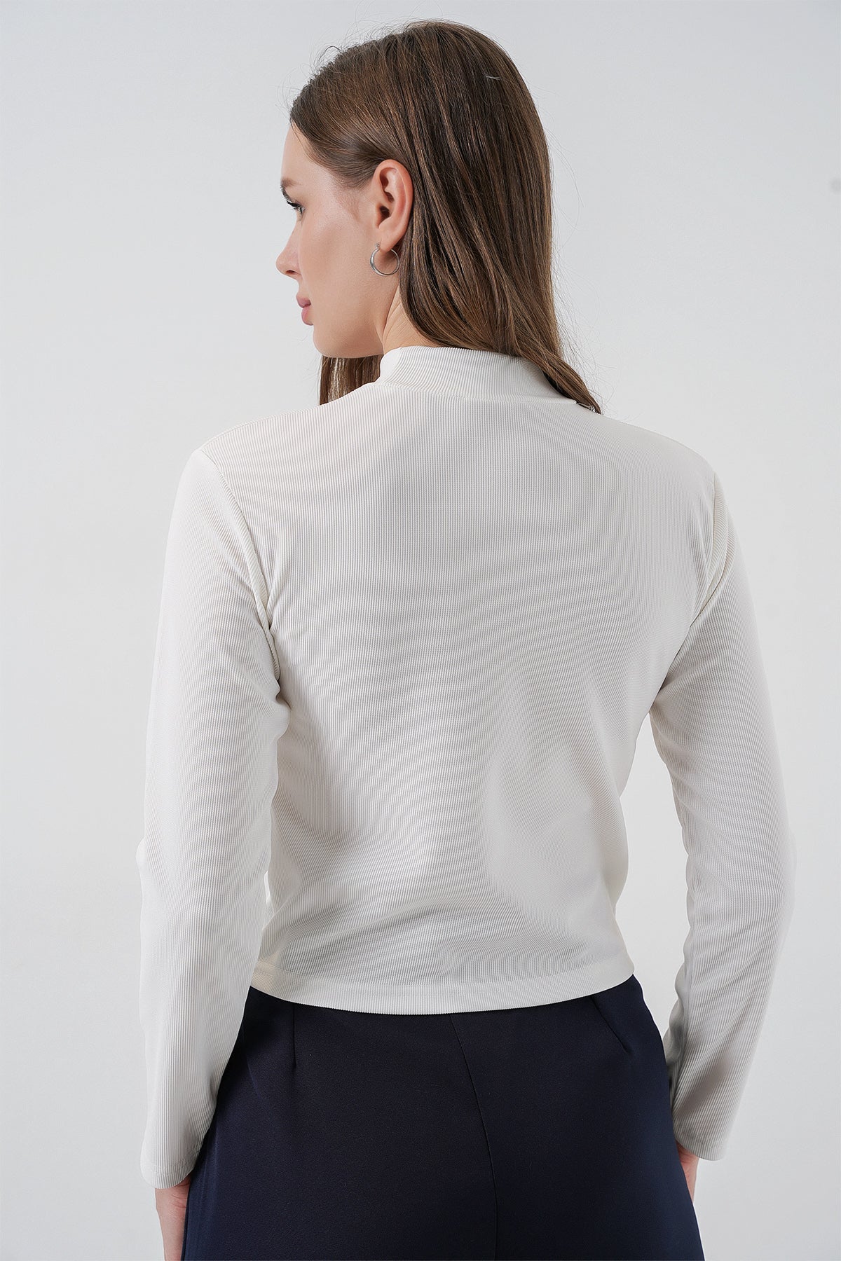 Kadın Çiçekli Örme Bluz 978 - Beyaz