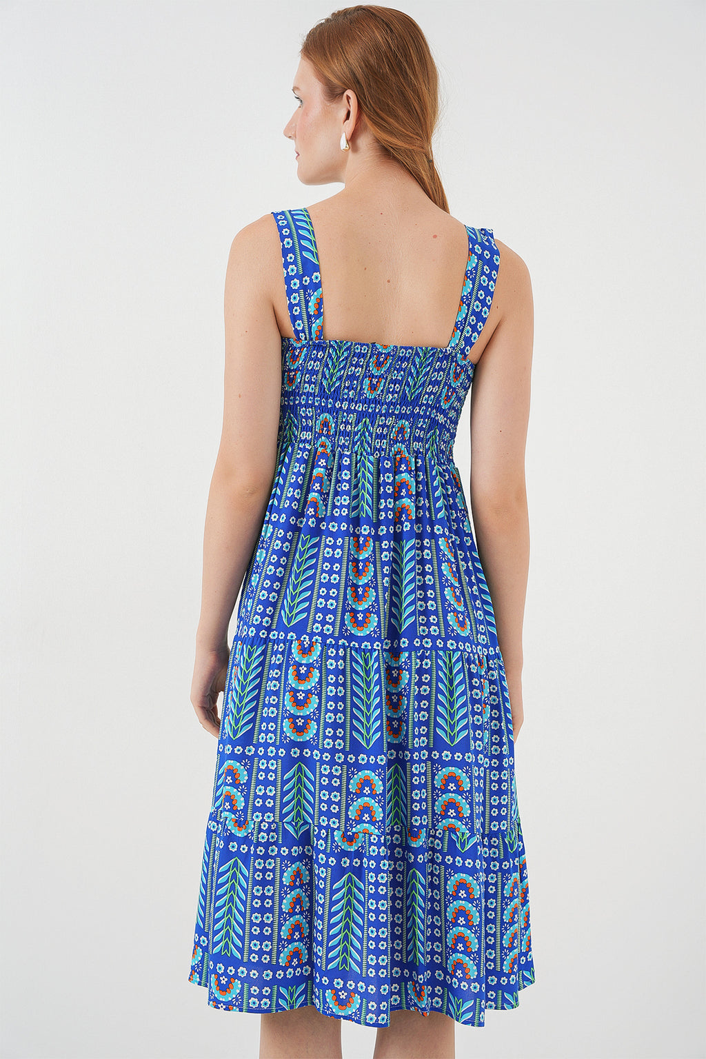 Kadın Desenli Askılı Midi Elbise 2577 - Saks