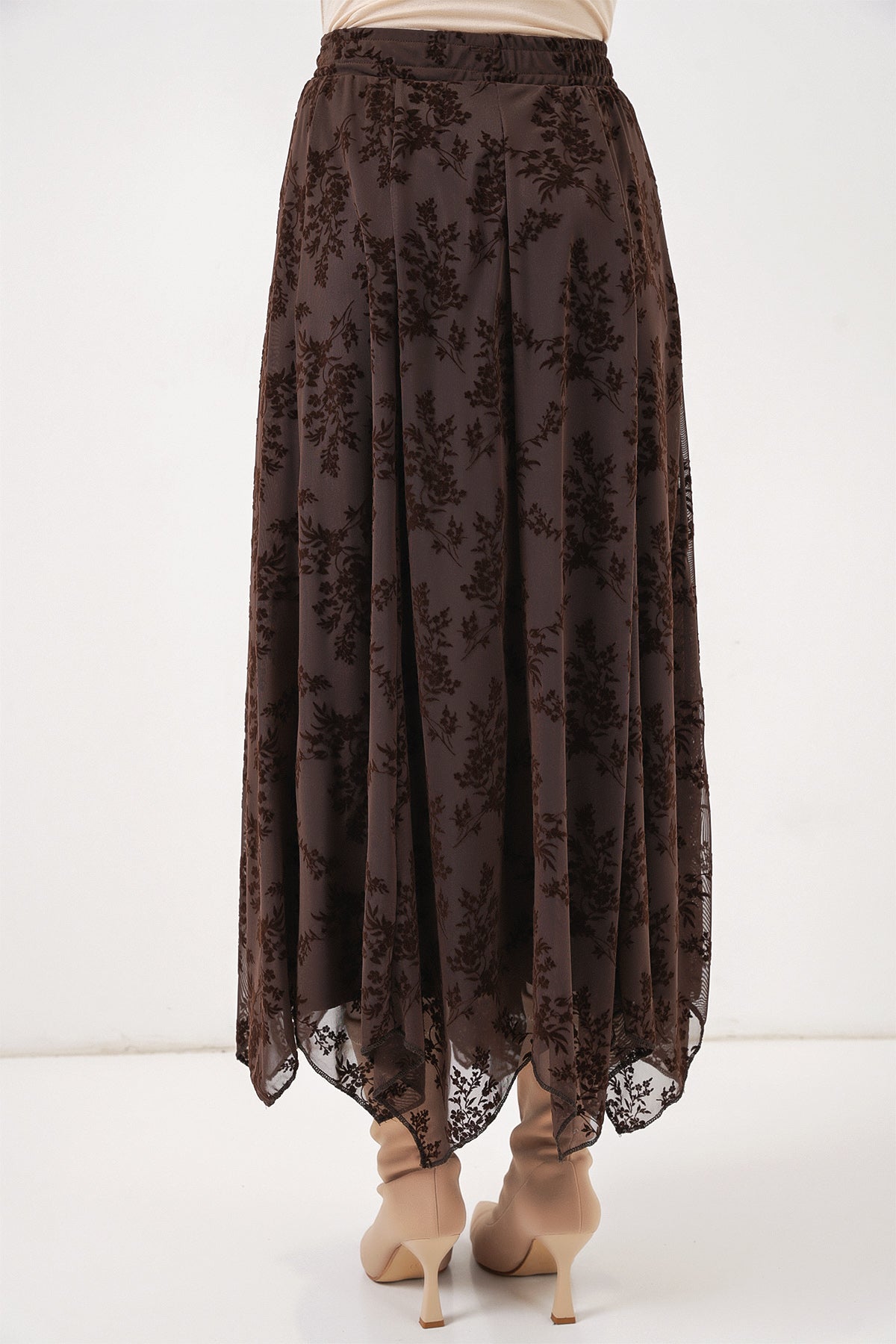 Kadın Desenli Astarlı Etek 8059 - Kahverengi