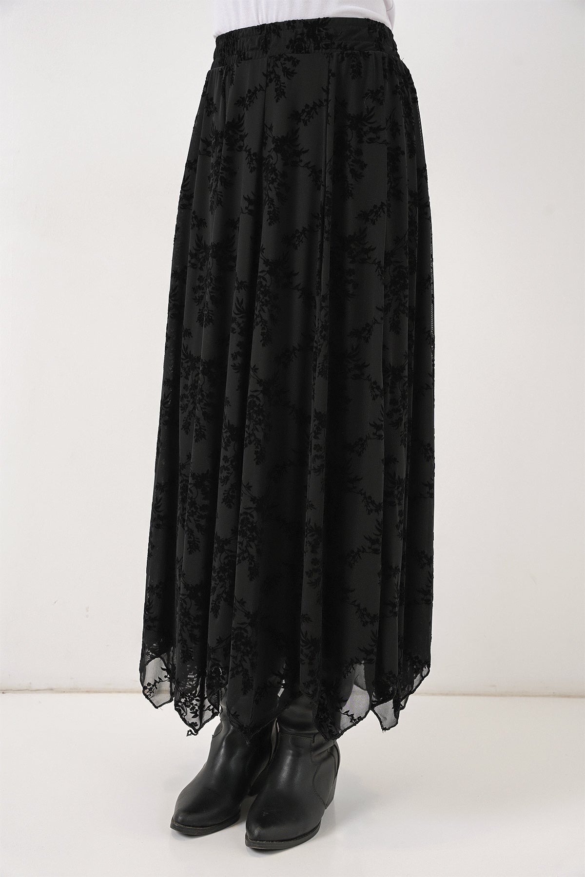 Kadın Desenli Astarlı Etek 8059 - Siyah