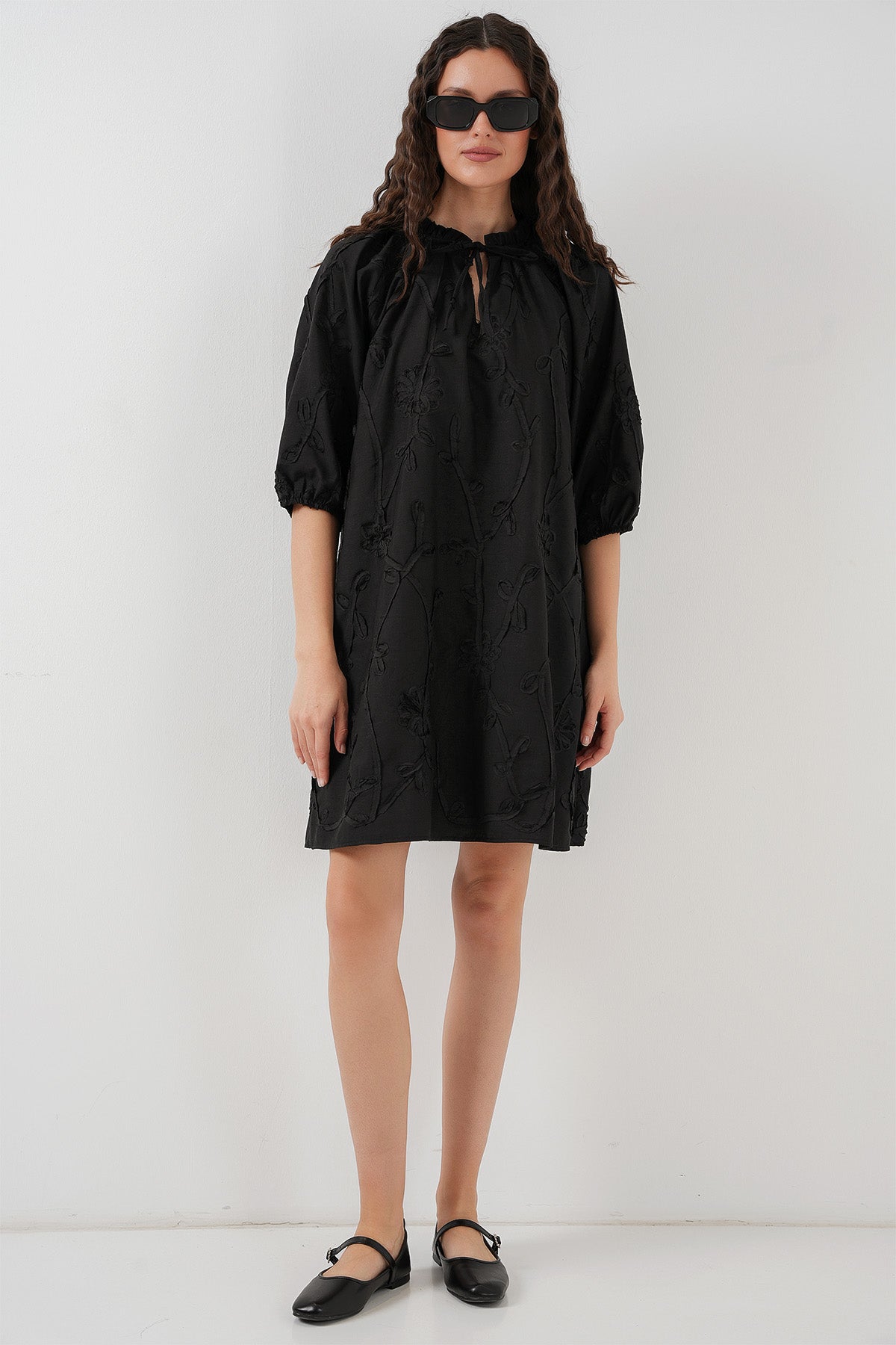 Kadın Desenli Kısa Elbise 2528 - Siyah