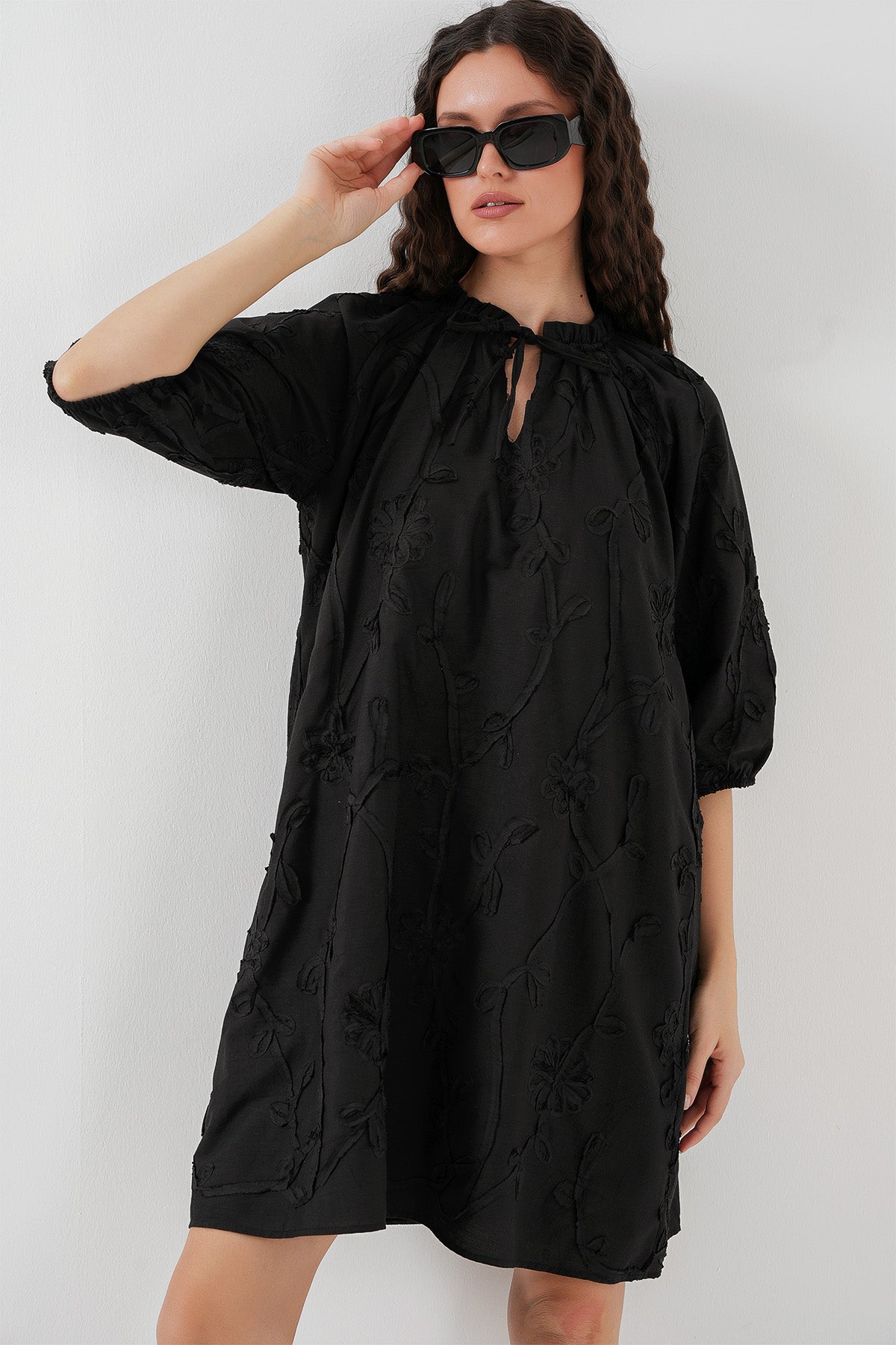 Kadın Desenli Kısa Elbise 2528 - Siyah