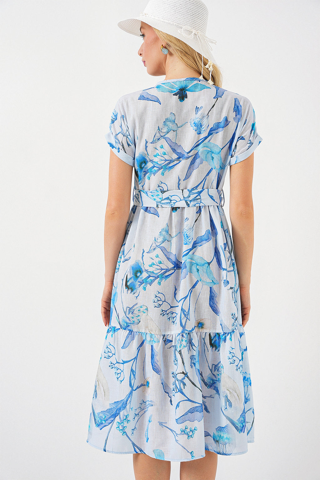 Kadın Desenli Kısa Kol Elbise 2558 - Mavi