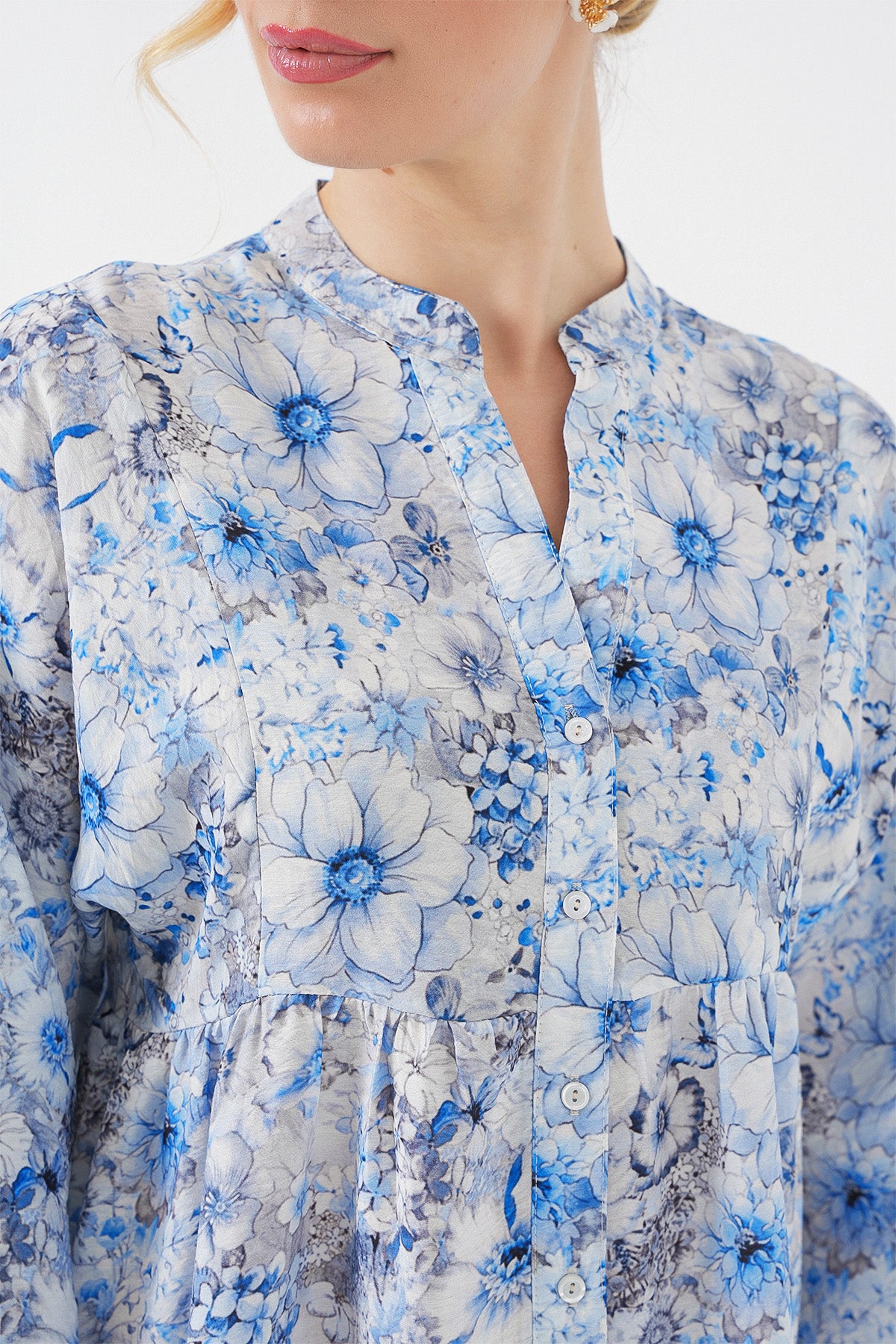 Kadın Desenli Tesettür Elbise 2583 - Mavi