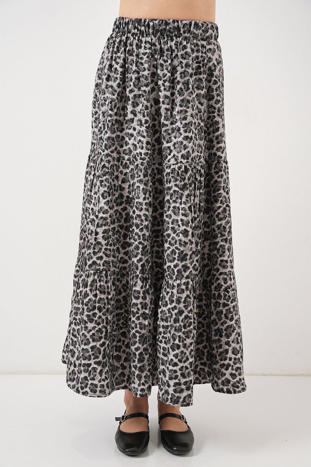 Kadın Desenli Uzun Etek 8053 - Antrasit