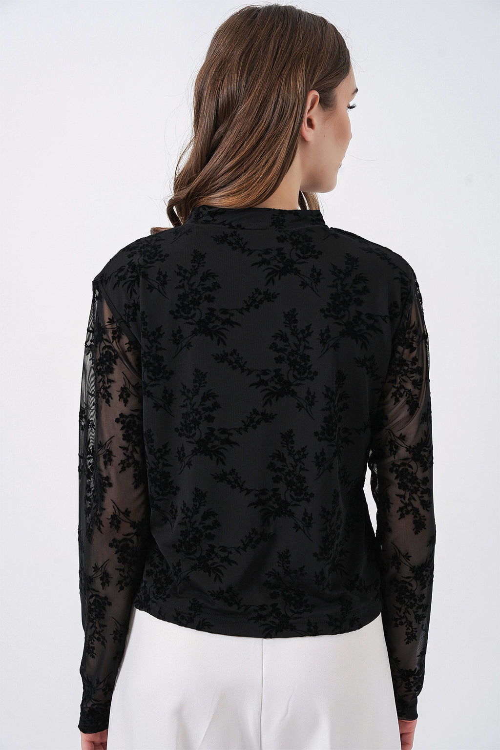 Kadın Desenli Uzun Kol Bluz 983 - Siyah