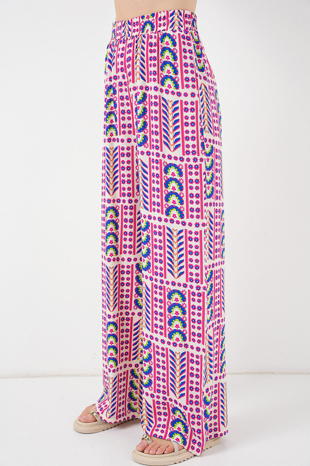 Kadın Desenli Viskon Pantolon 6749 - Fuşya