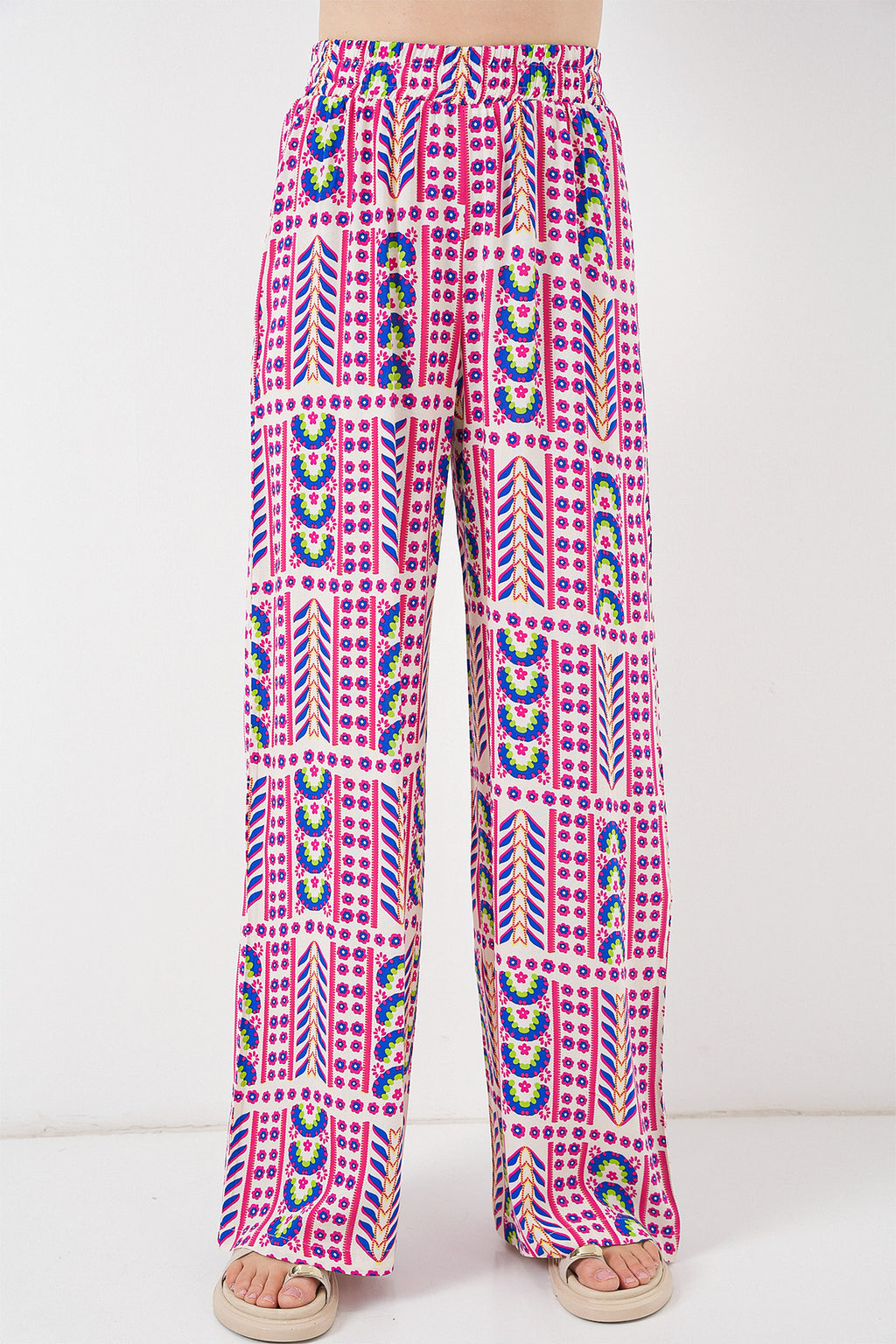 Kadın Desenli Viskon Pantolon 6749 - Fuşya