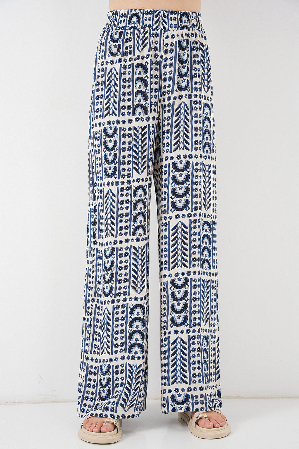 Kadın Desenli Viskon Pantolon 6749 - Krem