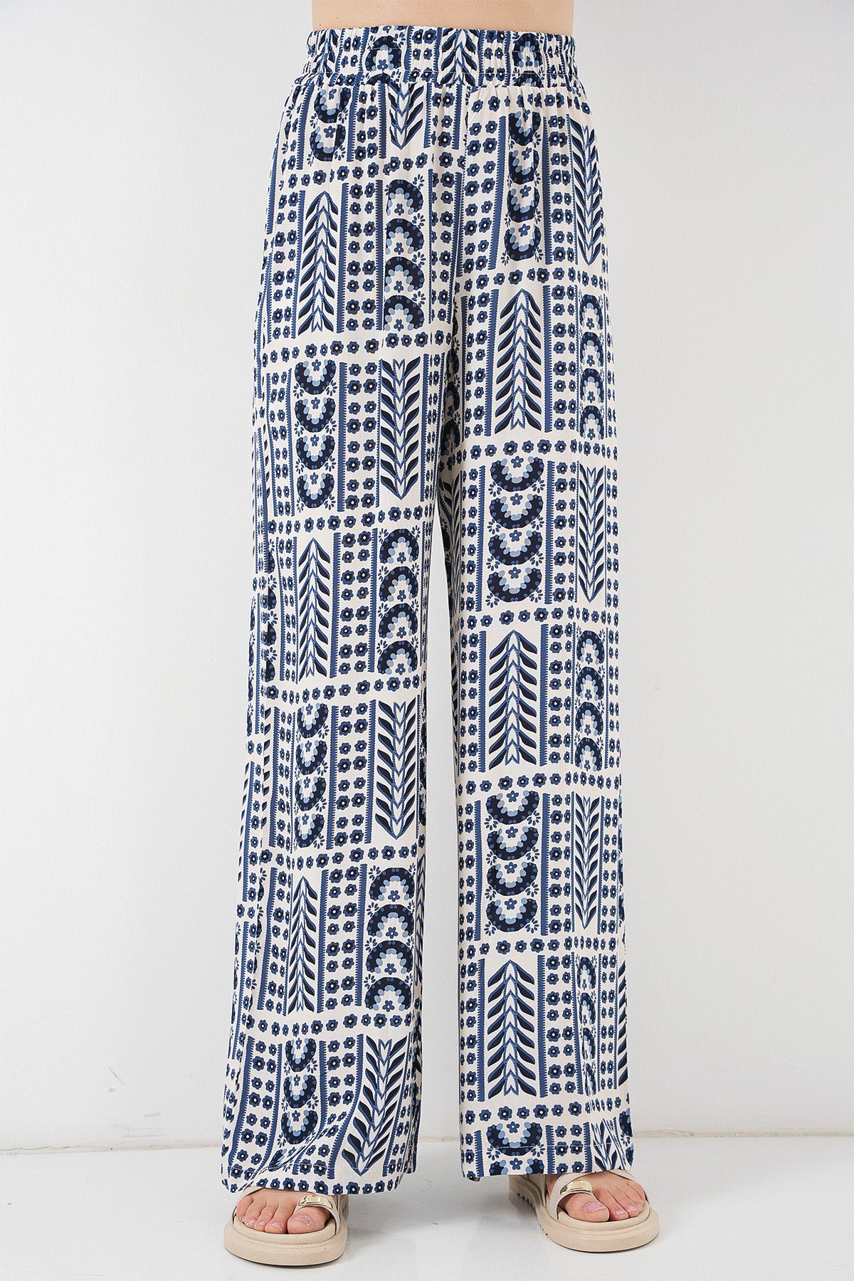 Kadın Desenli Viskon Pantolon 6749 - Krem