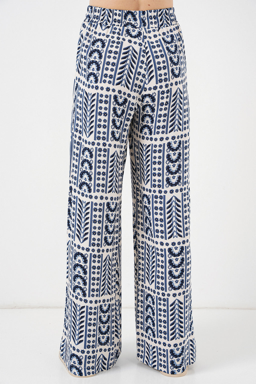 Kadın Desenli Viskon Pantolon 6749 - Krem