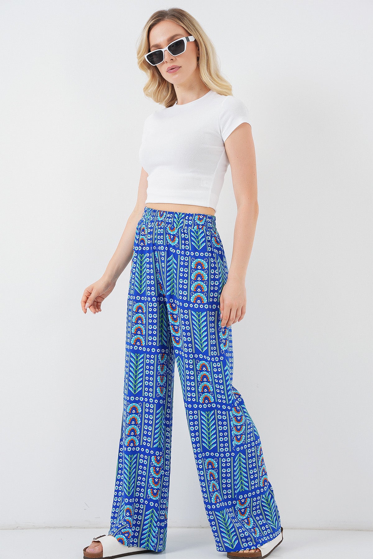 Kadın Desenli Viskon Pantolon 6749 - Saks