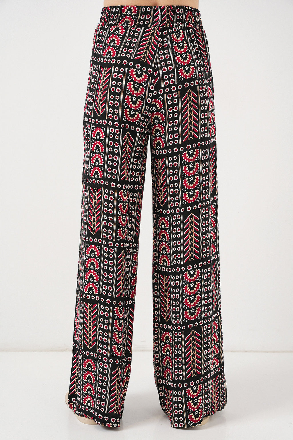 Kadın Desenli Viskon Pantolon 6749 - Siyah