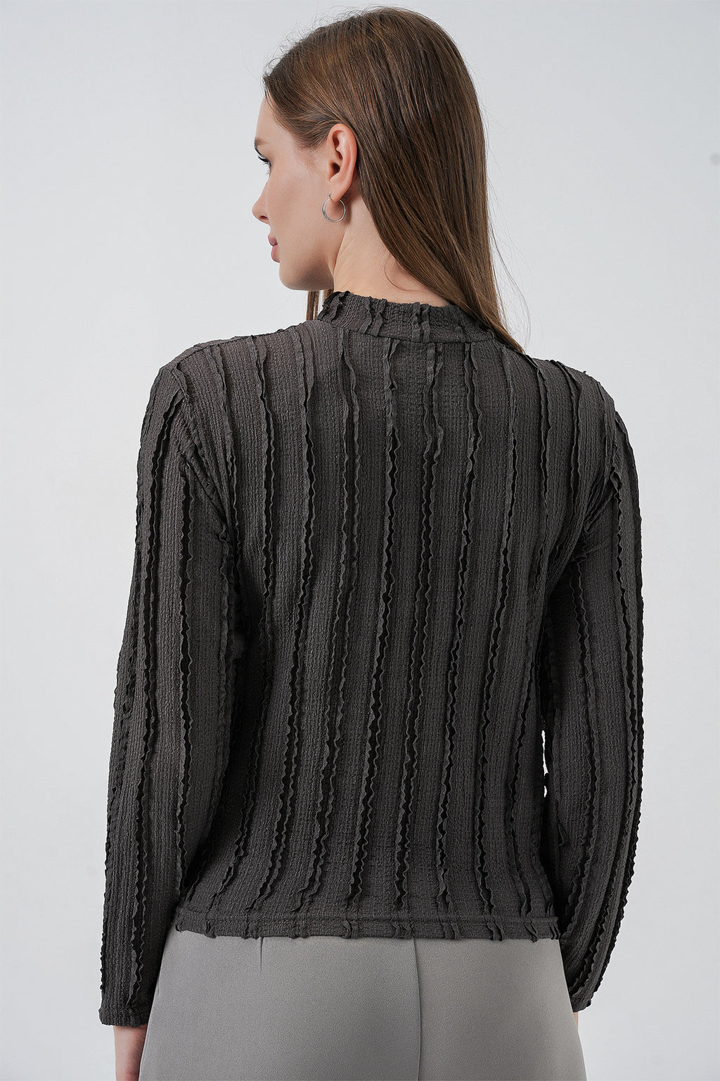 Kadın Dokulu Esnek Örme Bluz 975 - Antrasit