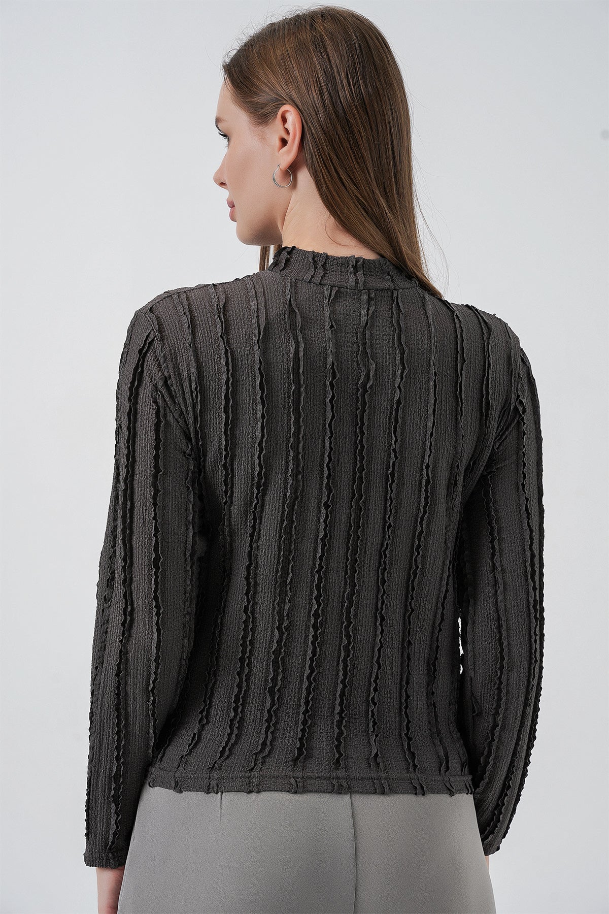 Kadın Dokulu Esnek Örme Bluz 975 - Antrasit