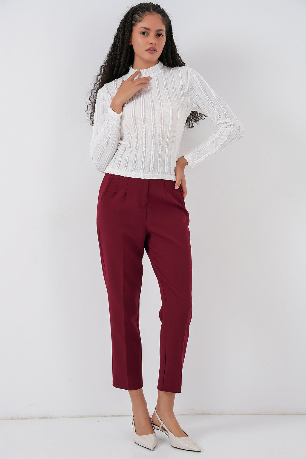 Kadın Dokulu Esnek Örme Bluz 975 - Beyaz