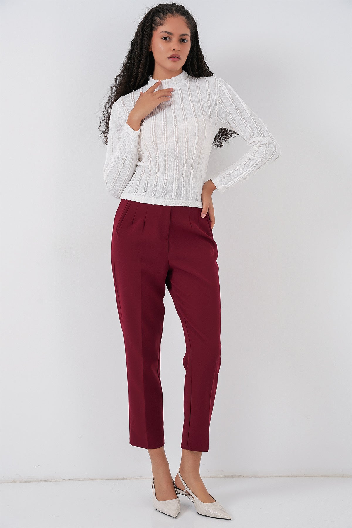 Kadın Dokulu Esnek Örme Bluz 975 - Beyaz