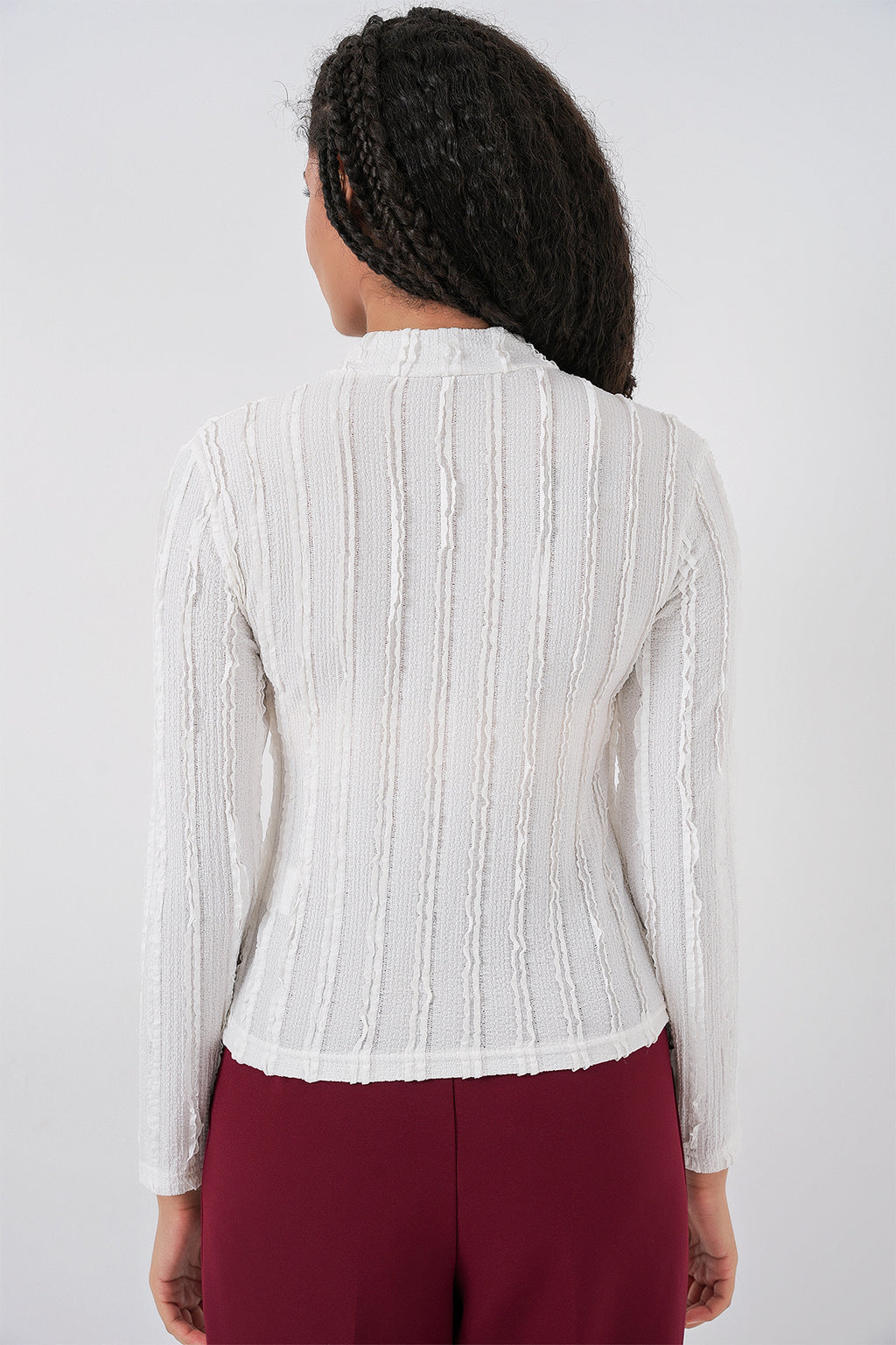 Kadın Dokulu Esnek Örme Bluz 975 - Beyaz