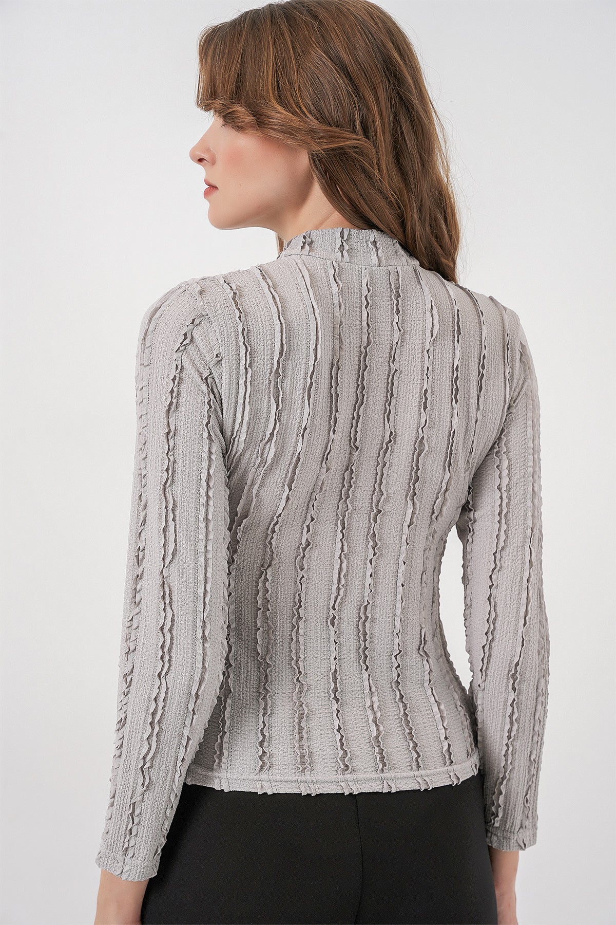 Kadın Dokulu Esnek Örme Bluz 975 - Gri