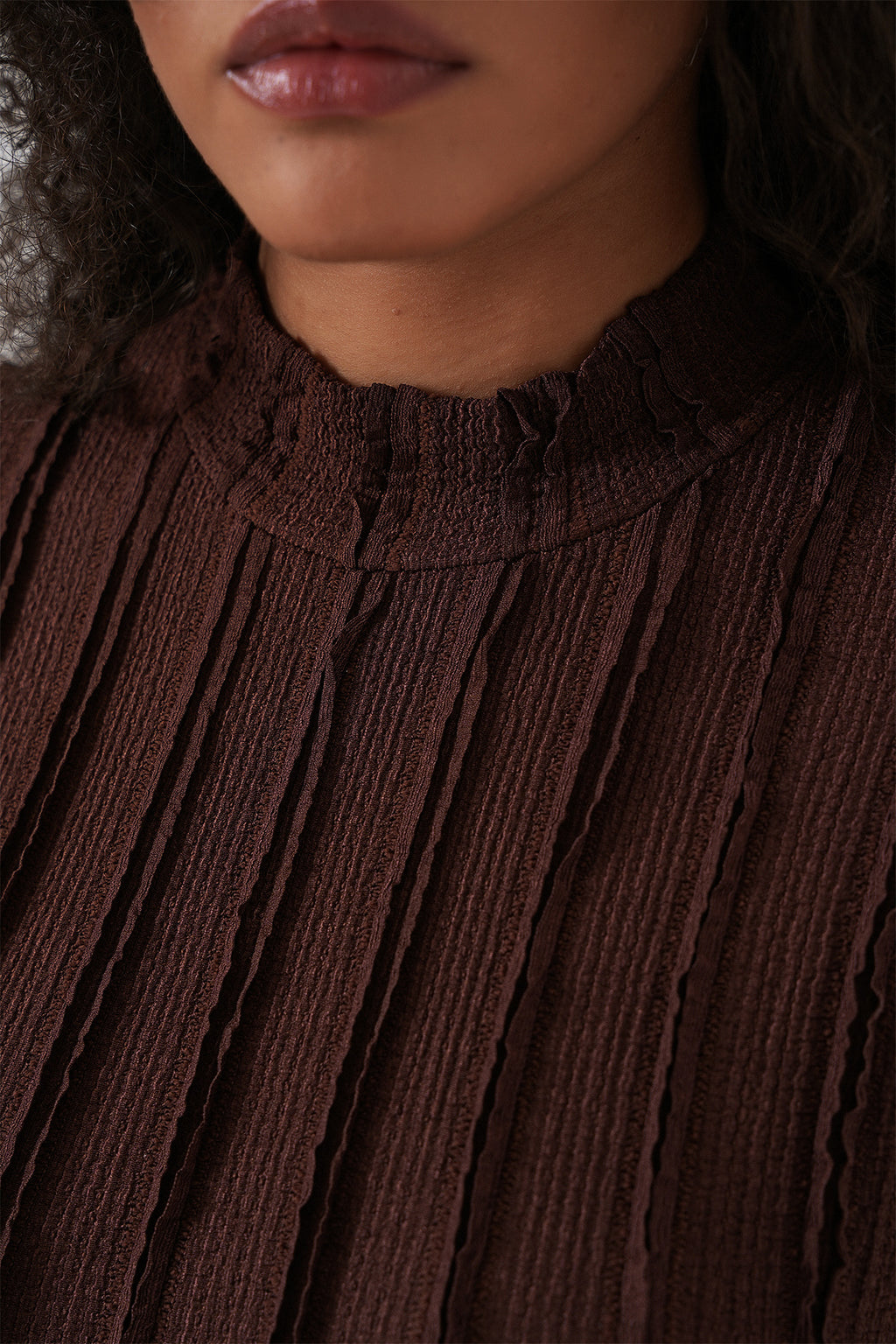 Kadın Dokulu Esnek Örme Bluz 975 - Kahverengi