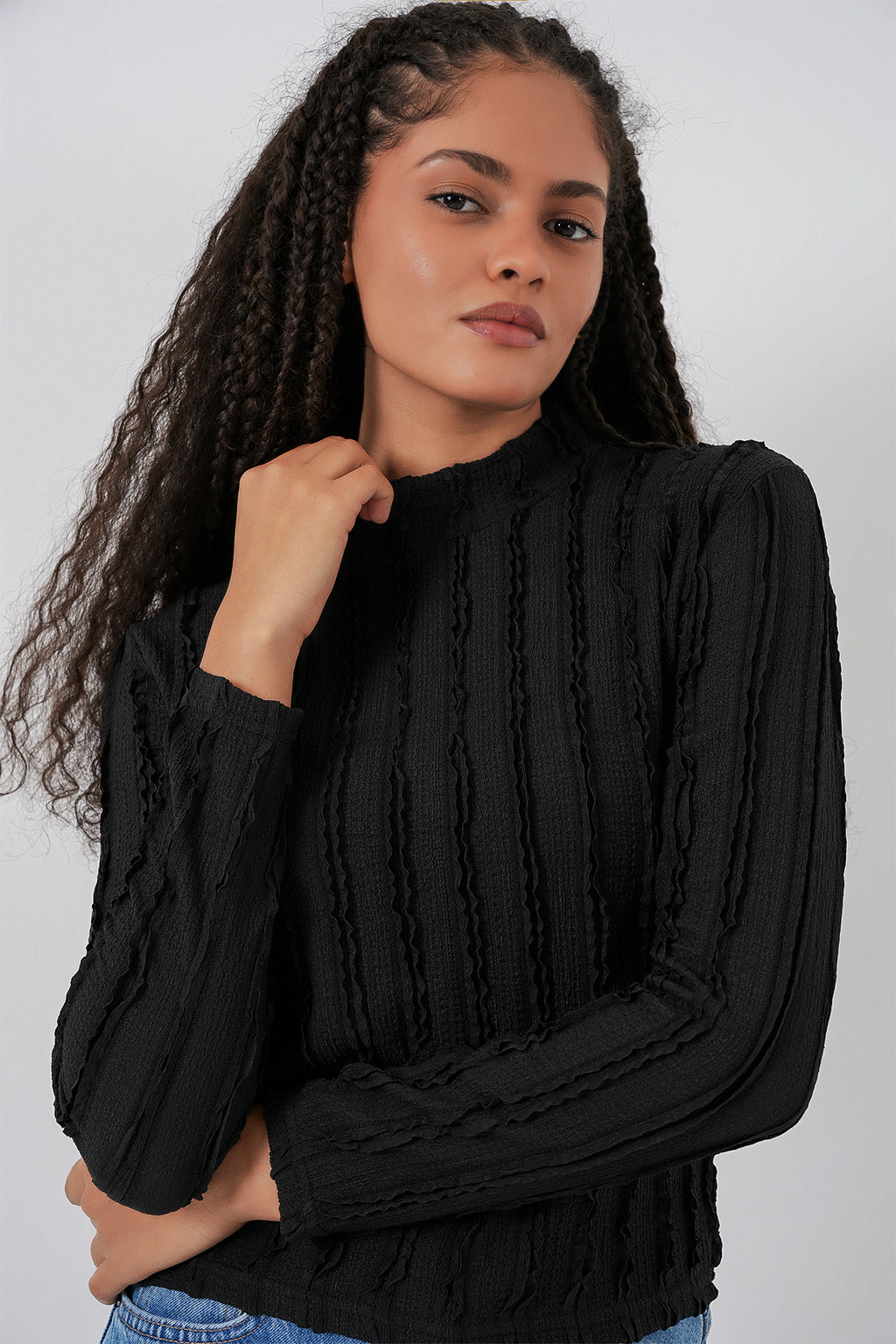 Kadın Dokulu Esnek Örme Bluz 975 - Siyah