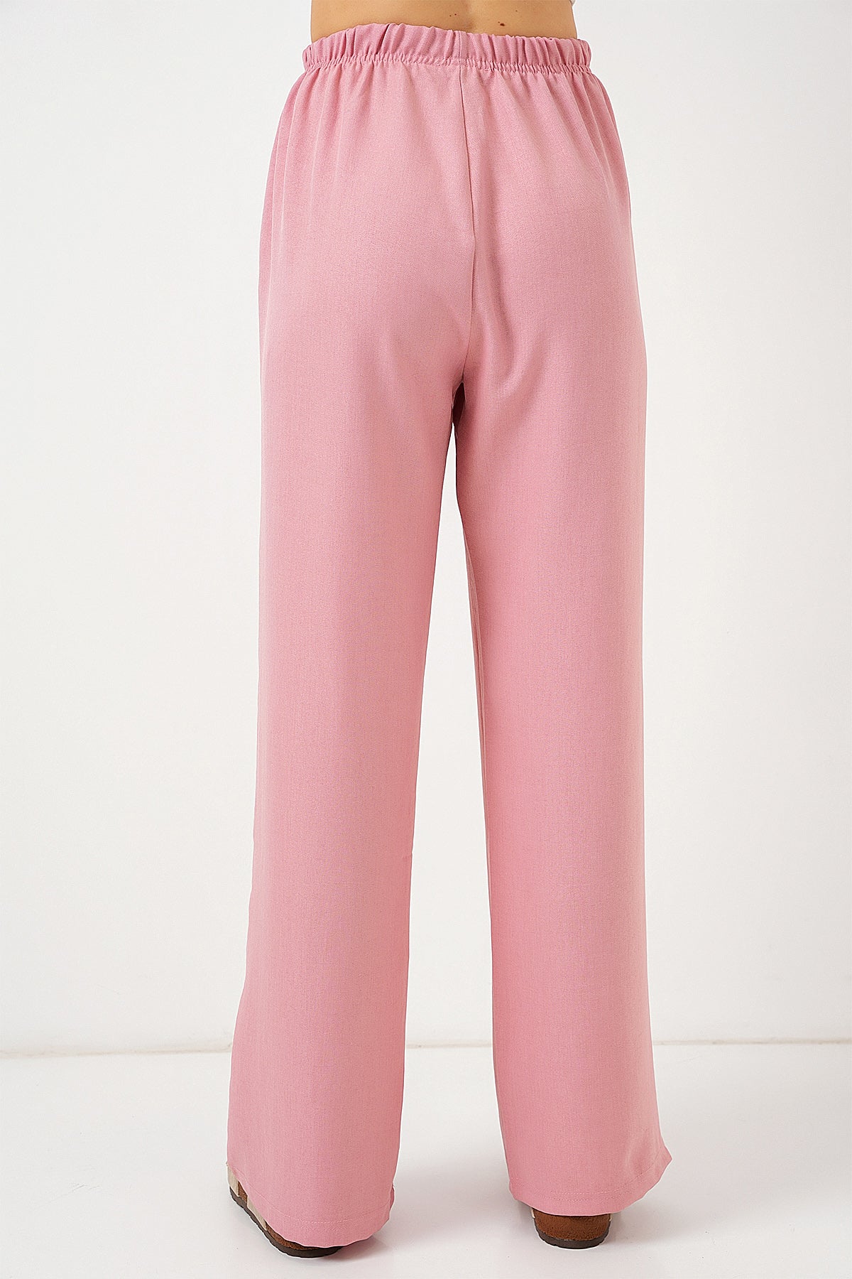 Kadın Geniş Paça Keten Pantolon 6735 - Pudra