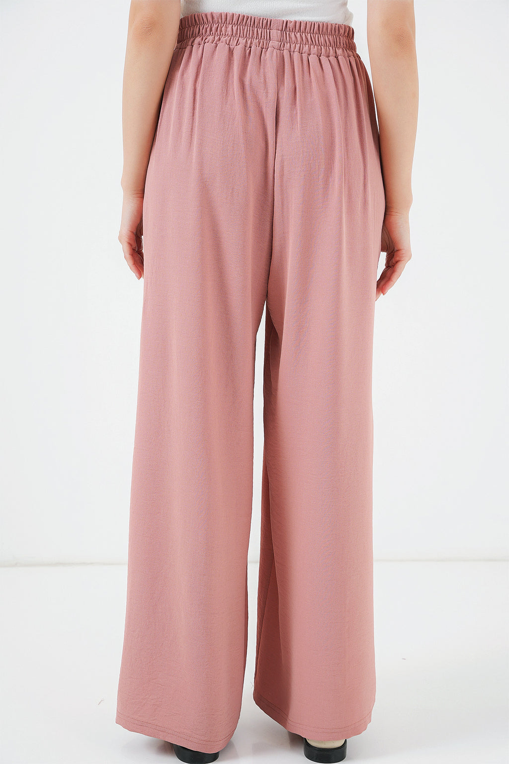 Kadın Geniş Paça Pileli Pantolon 6718 - Gül Kurusu