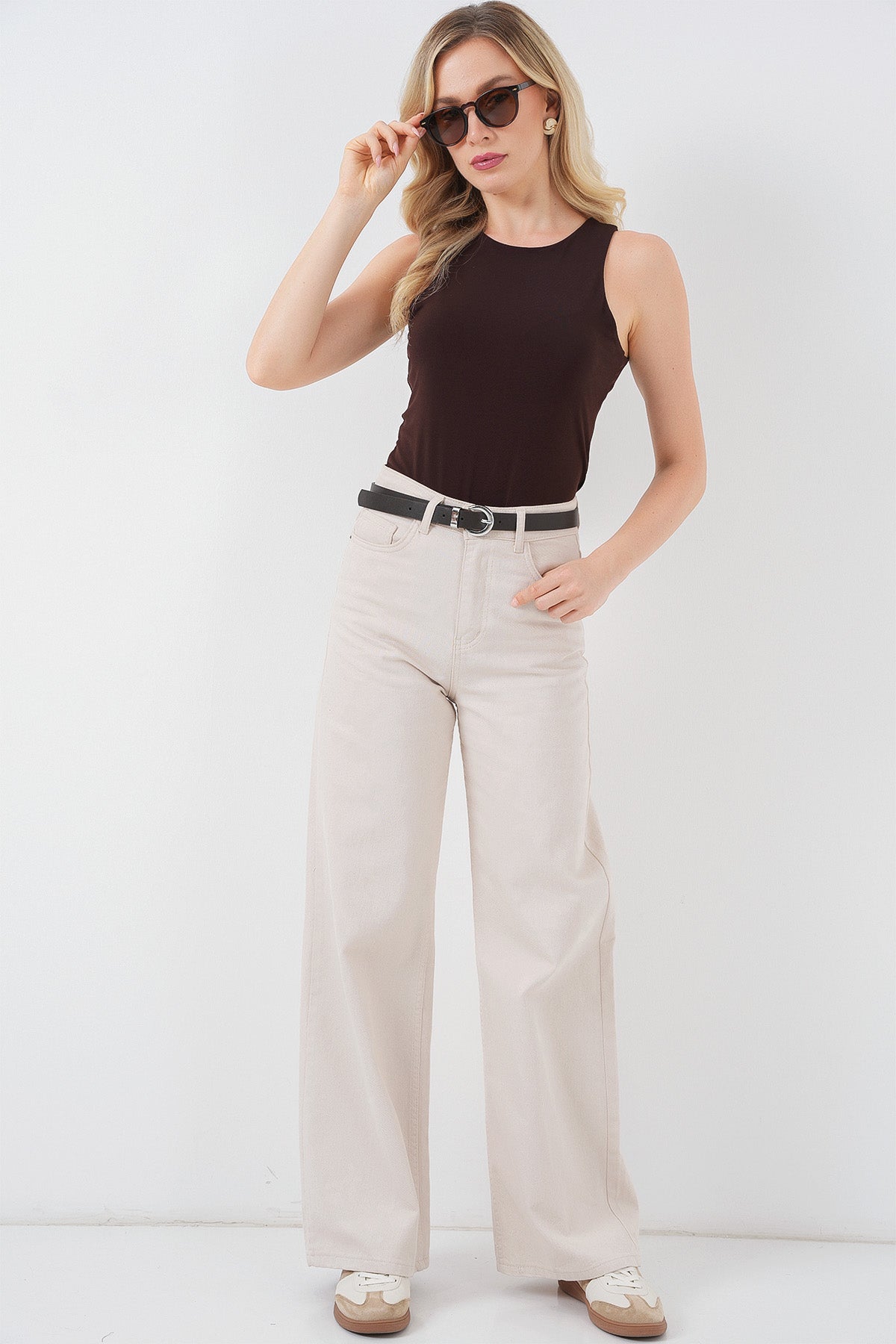 Kadın Halter Yaka Çıtçıtlı Body 972 - Kahverengi