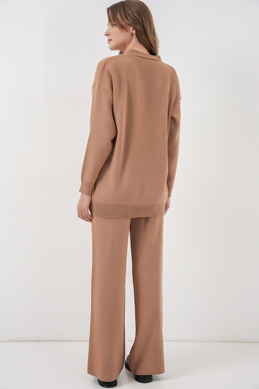 Kadın Hırka Pantolon Triko İkili Takım 15956 - Camel