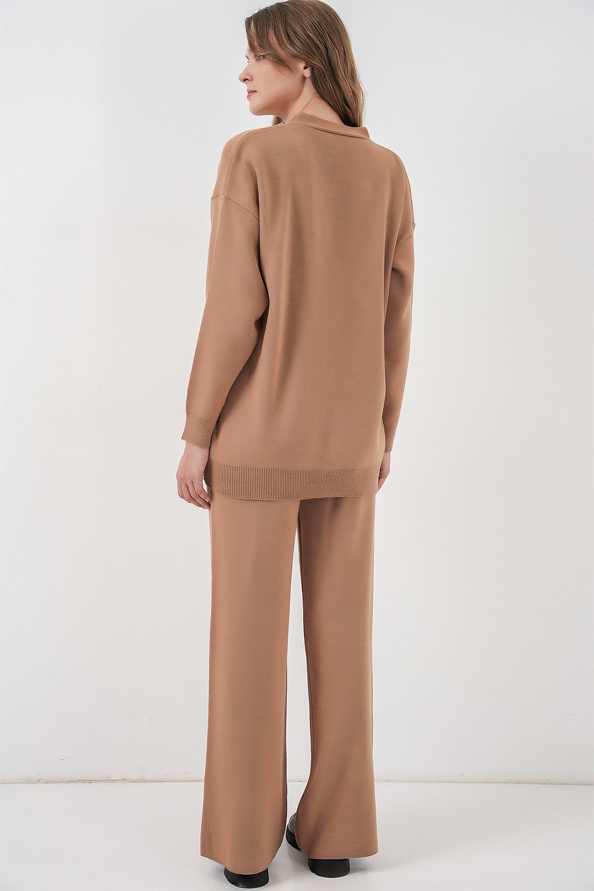 Kadın Hırka Pantolon Triko İkili Takım 15956 - Camel