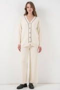 Kadın Hırka Pantolon Triko İkili Takım 15956 - Ekru