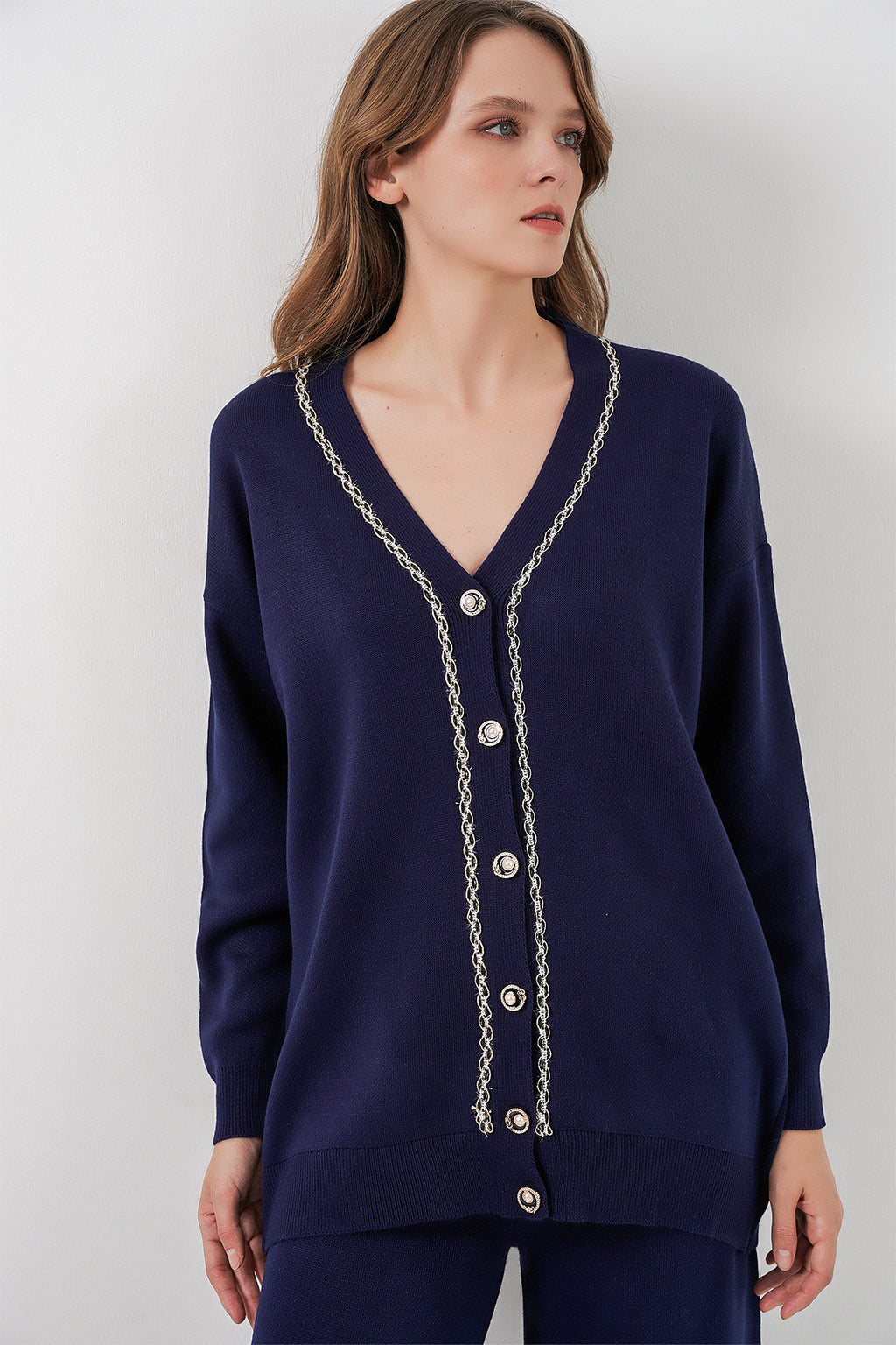 Kadın Hırka Pantolon Triko İkili Takım 15956 - Lacivert