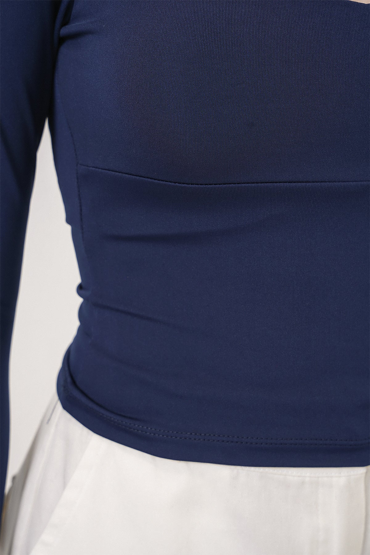 Kadın Kare Yaka Slim Fit Bluz 986 - Lacivert