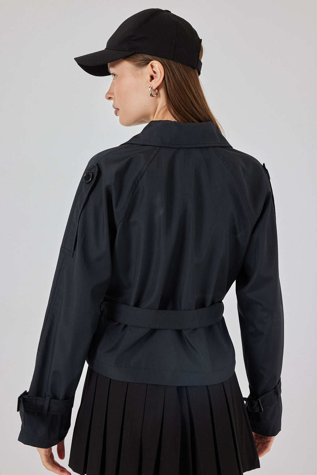 Kadın Kemerli Kısa Trençkot 5970 - Siyah