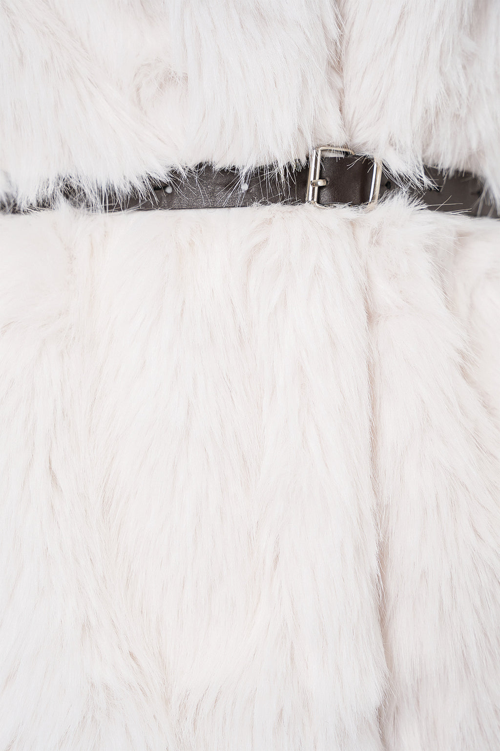 Kadın Kemerli Oversize Kürklü Kaban 9156 - Beyaz