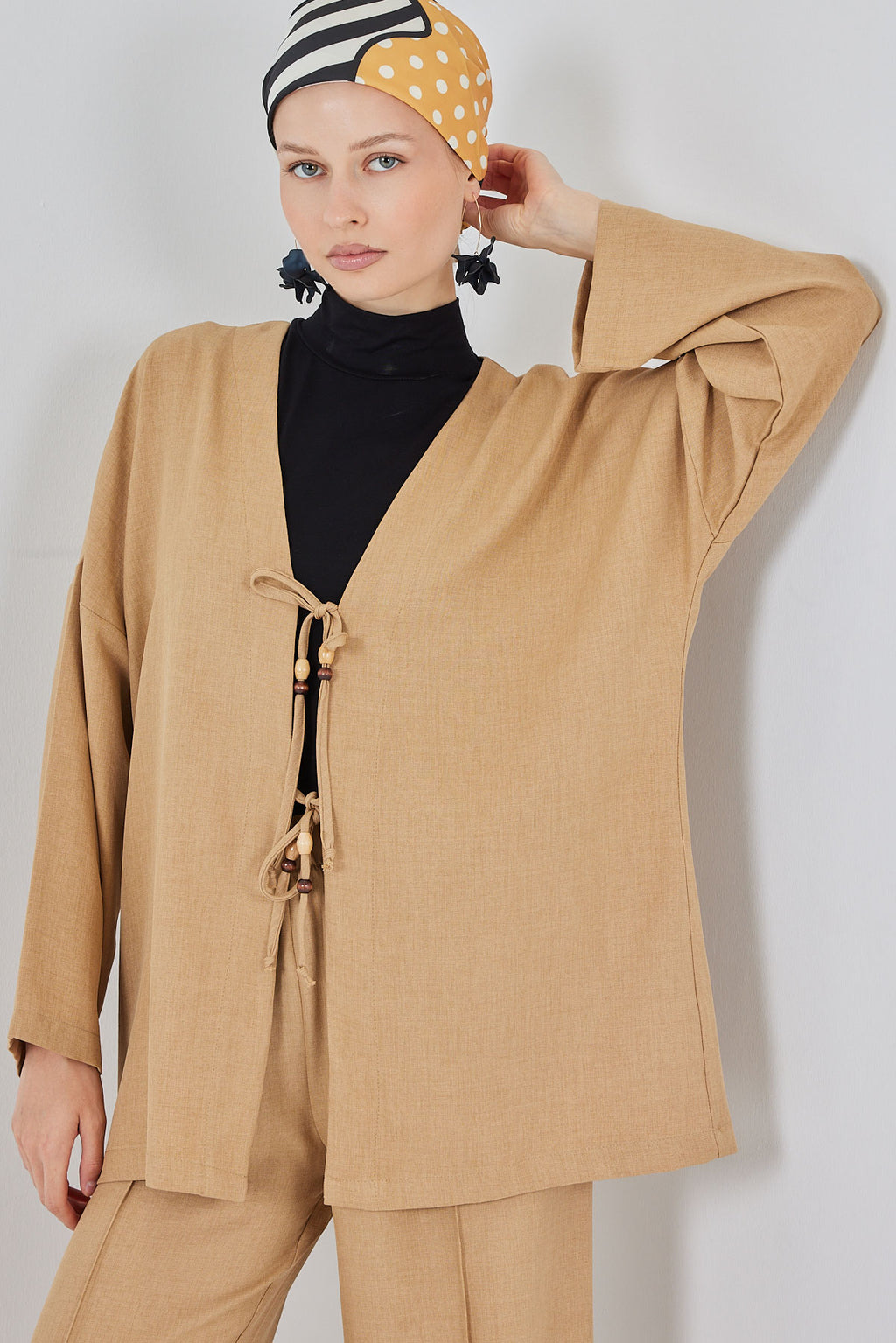 Kadın Keten Kimono İkili Takım 6727 - Bisküvi