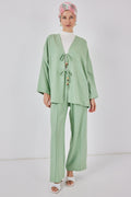 Kadın Keten Kimono İkili Takım 6727 - E.Yeşil